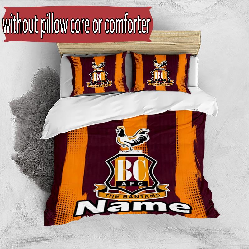 3pcs Duvet Cover Set (1*Duvet Cover + 2*Pillowcase, Without Core), Custom Name Bradford City AFC Pattern Bedding Set, Home Bedroom Decor Gift