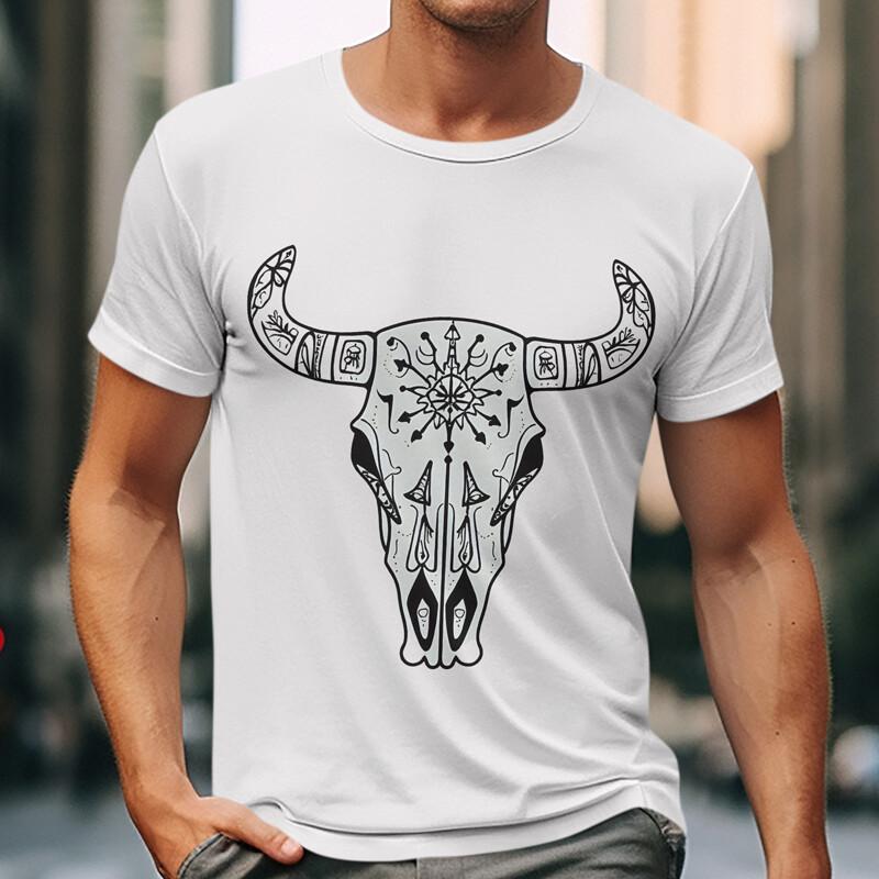 Men's T-shirt with Stylized Skull Graphic Unisex White Cotton Tee Shirt Summer