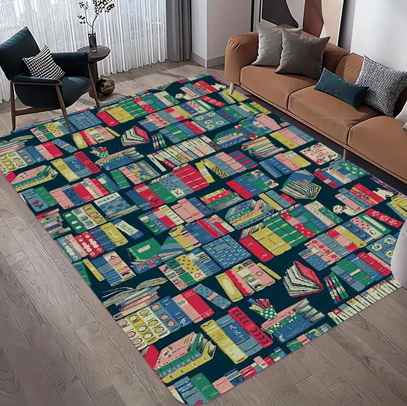 Vintage Art Bookshelf Printed Carpet Bohemian Style Farmhouse Decorative Floor Mat High End Living Room Kitchen Office Rug
