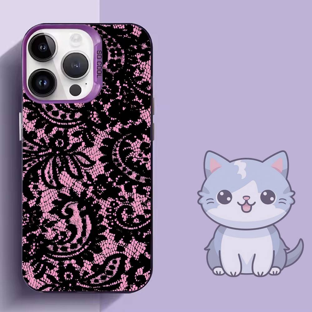 Черный кружевной принт Новый Горячий Чехол Для Телефона Для iPhone 16,15,14,13,12,11,Mini,Pro,SE,MAX,plus,Фиолетовый Матовый Силиконовый Чехол