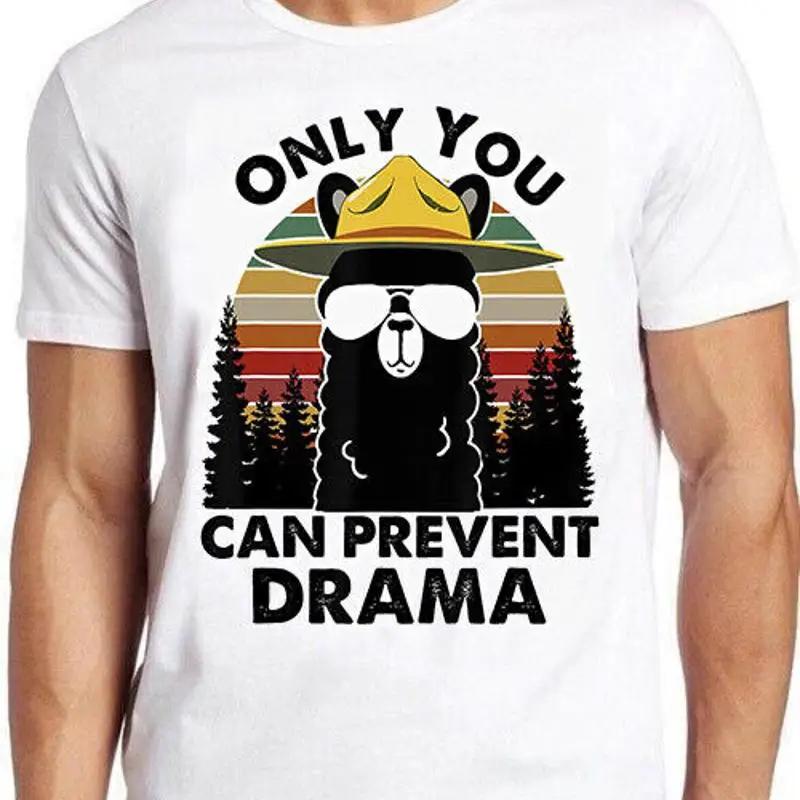 Llama Camping Only You Can Prevent Drama Funny Meme Cool Gift Tee T Shirt M771