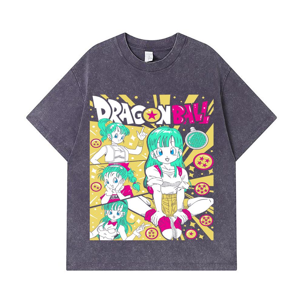 275 GSM Washed T-shirts 100% Cotton Dragon Ball V65 Bulma Print Unisex Heavy Cotton T Shirt