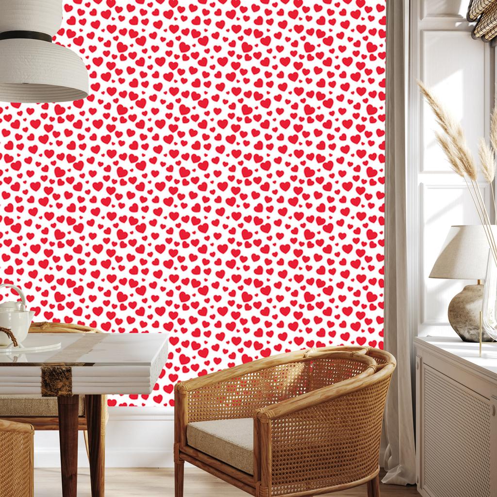 Hearts Wallpaper Coral, White and Red 50x1000