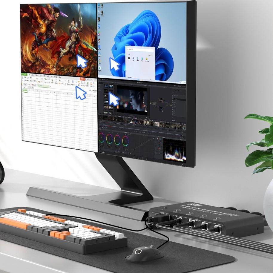 4K HDMI KVM-переключатель: Бесшовная синхронизация USB-клавиатуры/мыши 4-в-1
