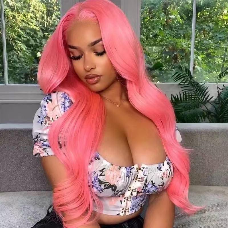 Medium long curly female long hair big wavy curly hair pink European and American wig female spot