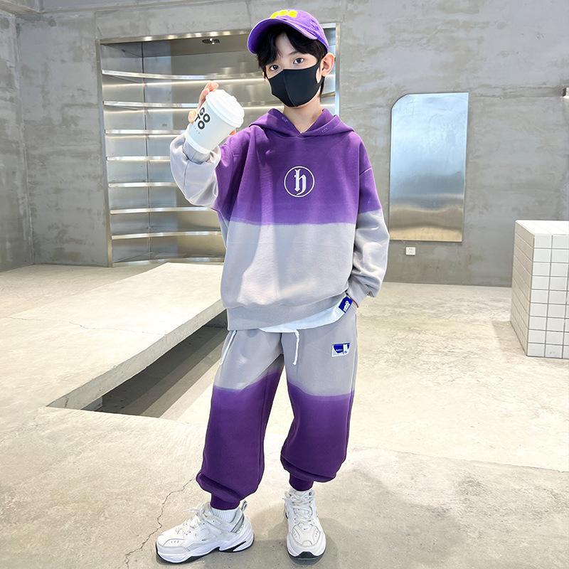 Осень Детский Мальчик Толстовки Комплект Одежды Подростковые Девочки Градиентные Толстовки Пуловер Топ и Брюки Костюм из 2 предметов Спортивные костюмы