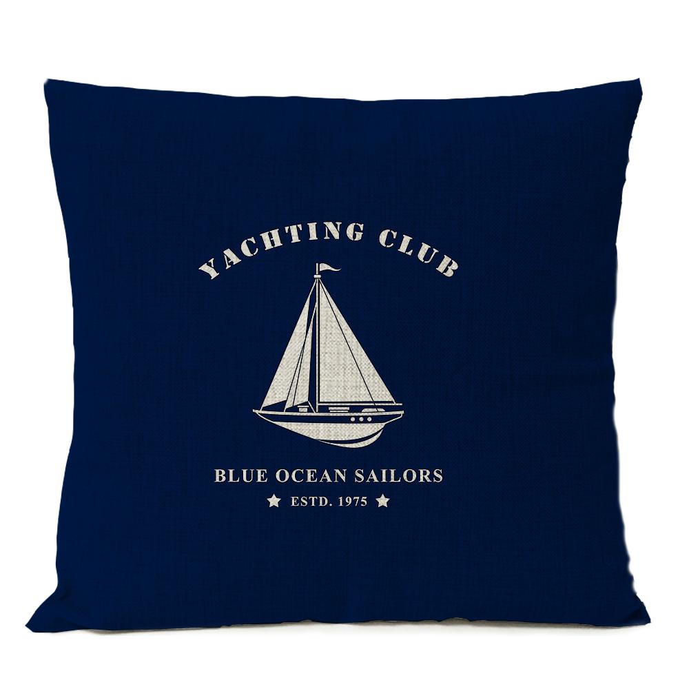 Навигационная синяя льняная наволочка с компасом и якорем, морская ракушка, льняная наволочка для дома, декоративная наволочка в средиземноморском стиле