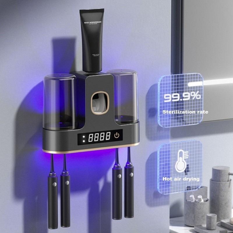 Intelligent Sterilization Disinfection Toothbrush Holder 2 Cup Toothpaste Dispenser Wall Mounted Bathroom Accessories