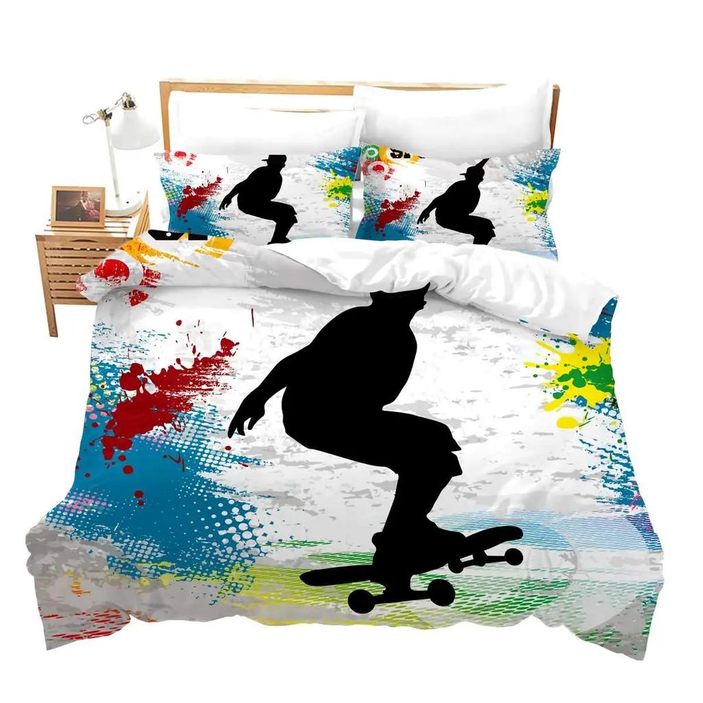 Подростковый пододеяльник для скейтборда, пододеяльники в стиле хипстерского граффити для мальчиков, детский крутой комплект постельного белья на тему экстремальных видов спорта