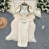 Summer Women Casual V-neck Sleeveless Single Breasted Knitted Sweater Long Midi Dresses