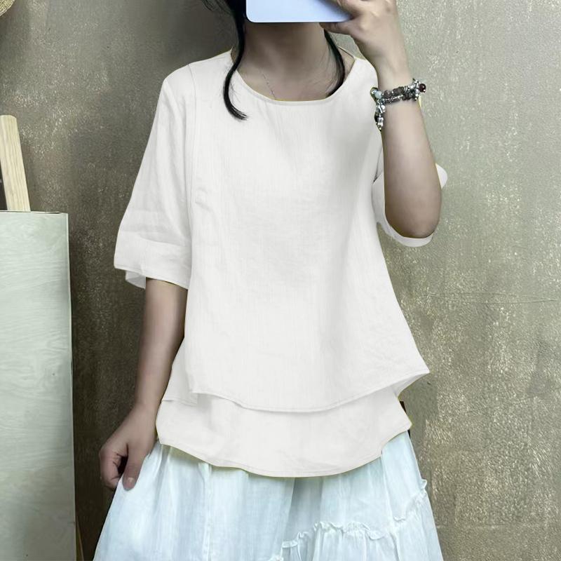 ZANZEA Женская летняя блузка с круглым вырезом, свободного кроя, с рукавом до локтя