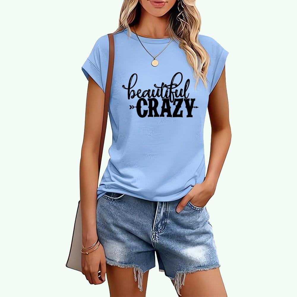 Women Fashion Letter Print T-shirt Sring&summer Casual Short Sleeve Top Ladies Round Neck Tee Shirt