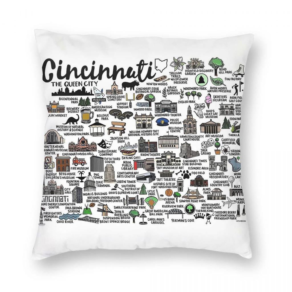 Cincinnati Ohio Map Square Pillowcase Polyester Linen Velvet Printed Zip Decorative Throw Pillow Case Sofa Cushion Case