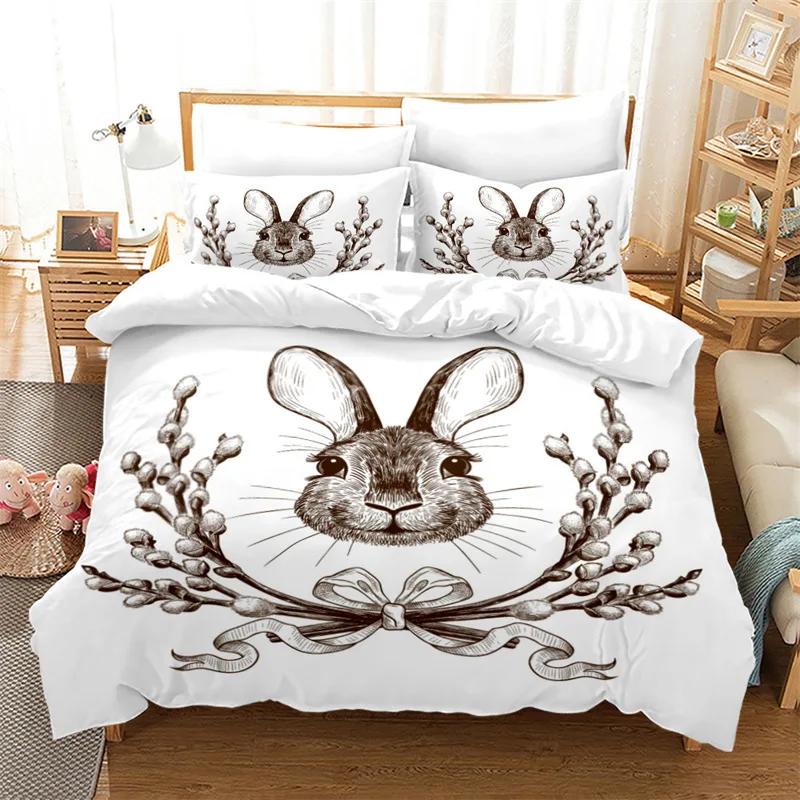 Cartoon Rabbit Duvet Cover Set Funny Animals 3D Print Bedding Set For Kids Teens Bedroom Decor Comforter Cover With Pillowcases