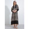Women's Black Cream Patterned Viscose Hijab Dress 2423