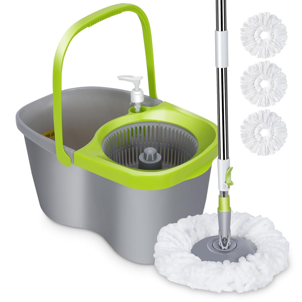 Masthome Rotating Mop with 4L Mop for Floor 3 Mop Detergent Adjustable Reduces Back No Easy Suitable for All Dual-Tank Bucket, Wet/Dry Cleaning, Pads,