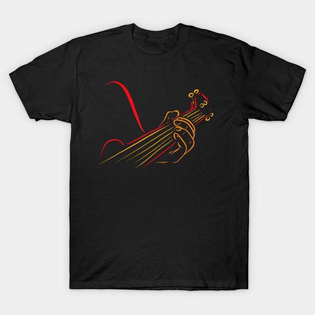 Men Black Print T-shirt Minimalist Guitar Artwork – Retro Line Art Music Illustration No-Cut Transfer Paper Print Cotton Tshirt