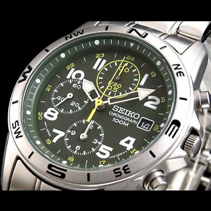 Seiko Часы-хронограф SND377P Темно-зеленые, Нержавеющая сталь Серебристые