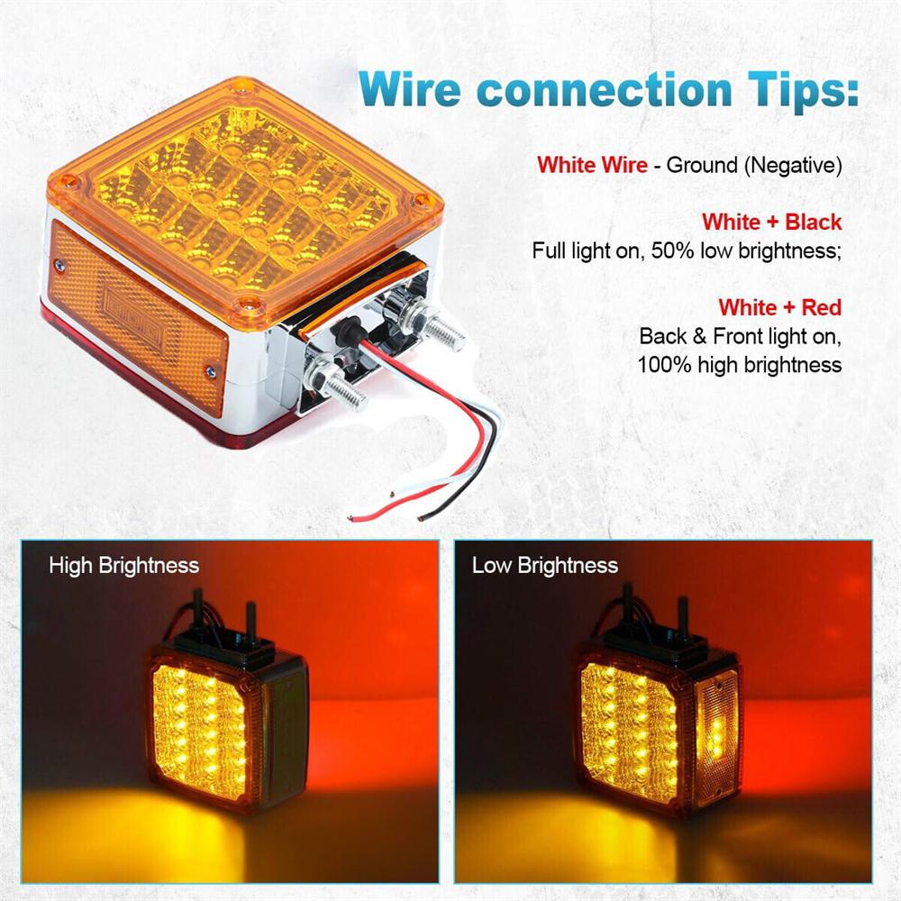 2PCS Turn Signal Light 39LED Red Amber Square Dual Face Stud Mount Pedestal Fender Truck Trailer Side Marker Rear Tail Lights