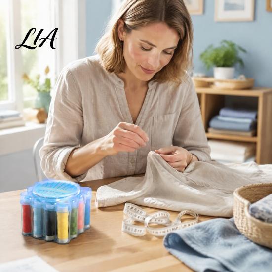 Sewing Tool Kit Portable with Storage Box, Colorful Thread, Needle, Tailor Scissors, Tape Complete Measure, Home Travel Emergency Supplies for
