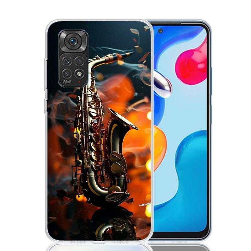Чехол для телефона Музыкальный инструмент Саксофон Для Xiaomi Redmi Note 13 14 15 Pro Plus 12S 12 14S 11S 11E 10 10S 11 11T 5G 4G Чехол Coque