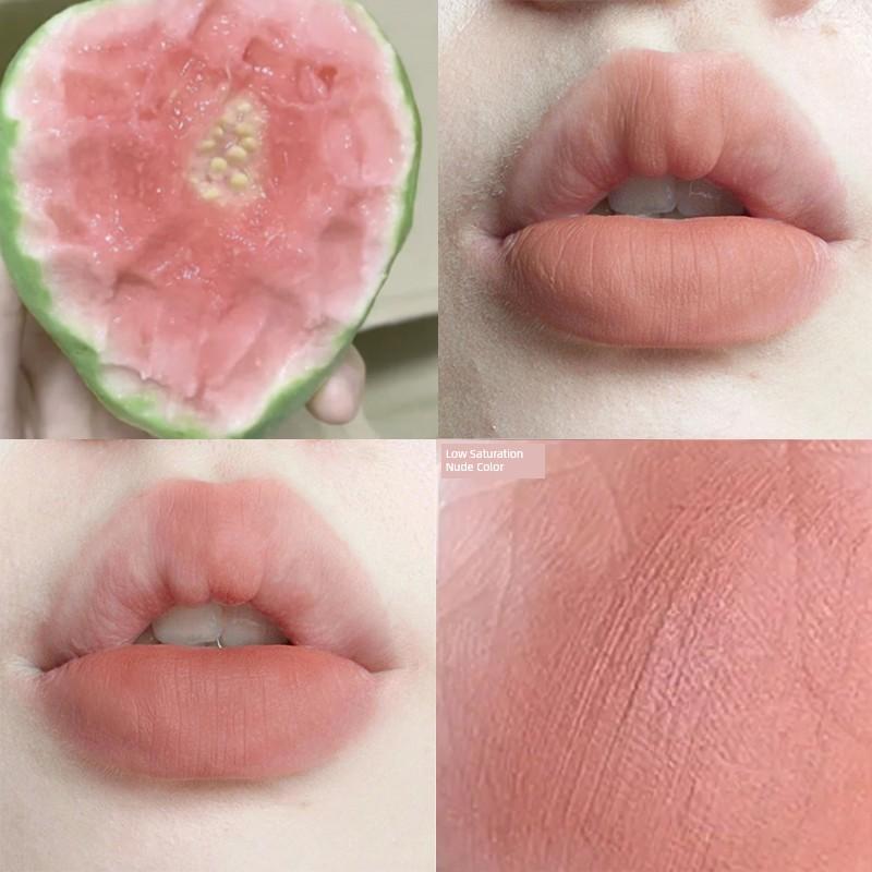 Yellow-Toned Matte Lip Mud, Low-Saturation Nude Lipstick, Velvet Matte Finish, Natural Look, Brightening Effect, Light Makeup for Students