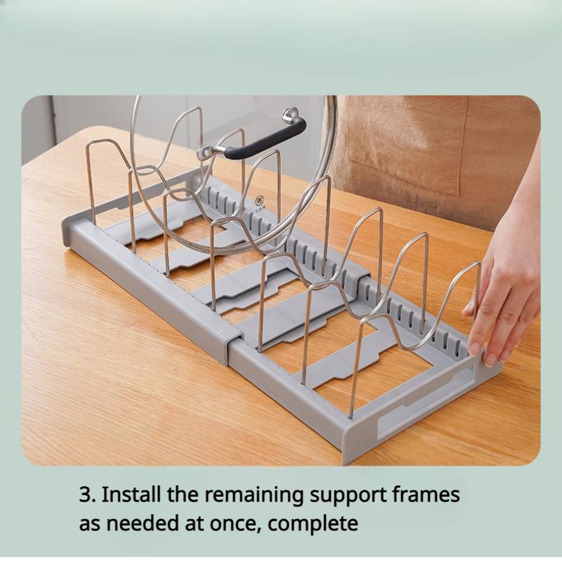 Expandable Kitchen Cabinet Pot Organizer Rack Multi-purpose Adjustable Divider Pans Frying Pan Holder Bowl Shelf