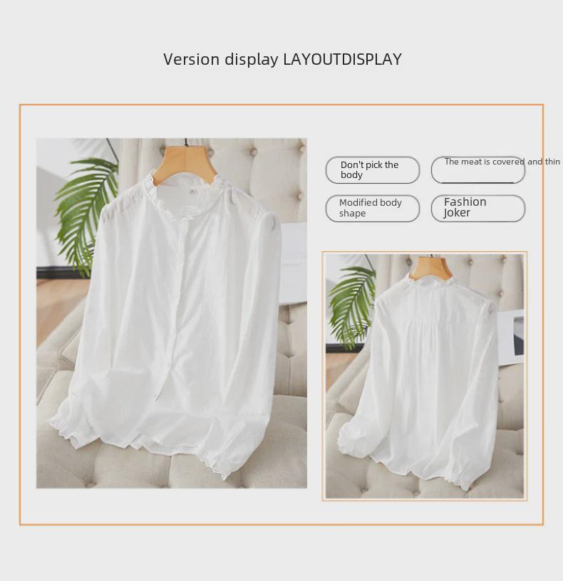 Абрикосовая женская рубашка с длинным рукавом из чистого хлопка с вышивкой - новый дизайн весны 2025 года