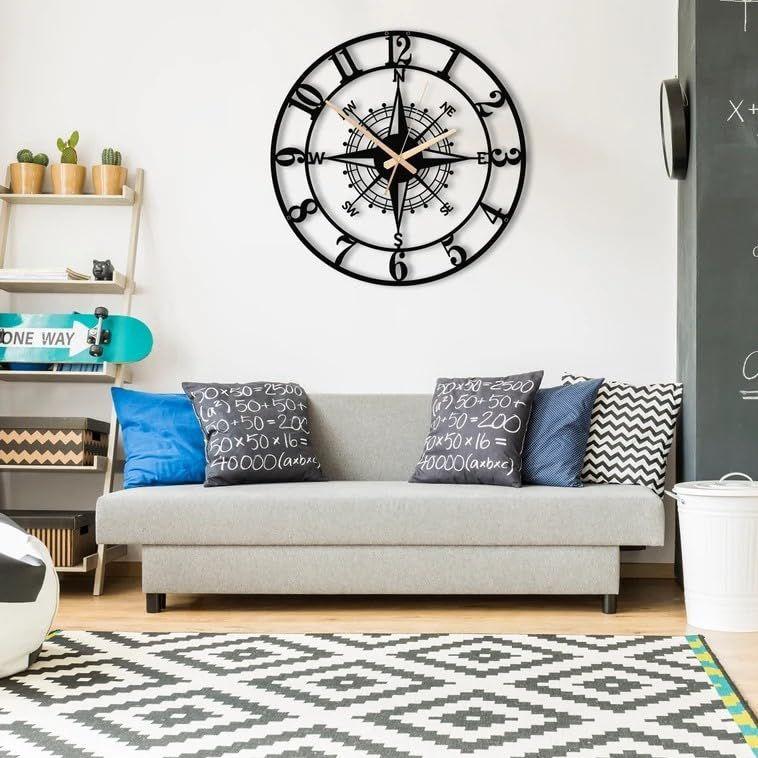 Настенные часы Металлические аналоговые настенные часы для гостиной, спальни, офиса, кухни, дома и прихожей | Антикварные причудливые большого размера современные настенные часы (Размер-40 СМ)