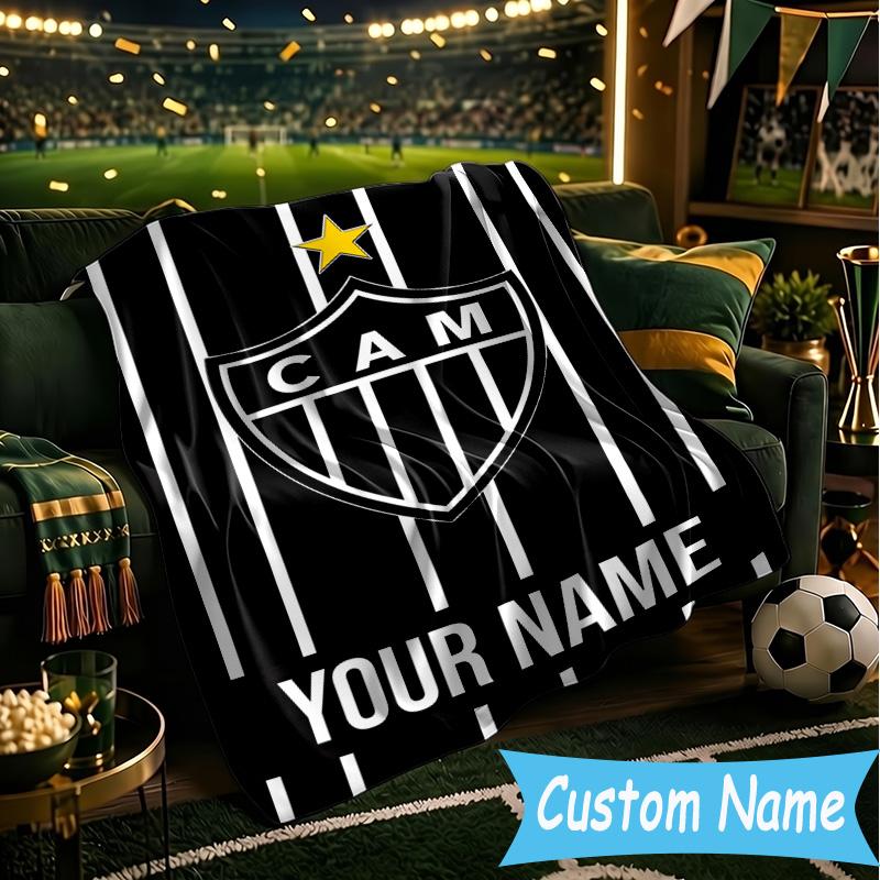 Custom Name Club Atletico Mineiro Crest Flannel Blanket, Use for Birthday/Holiday Gift, Soft Blanket for Sofa/Bed/Camping/Office, Home Decor