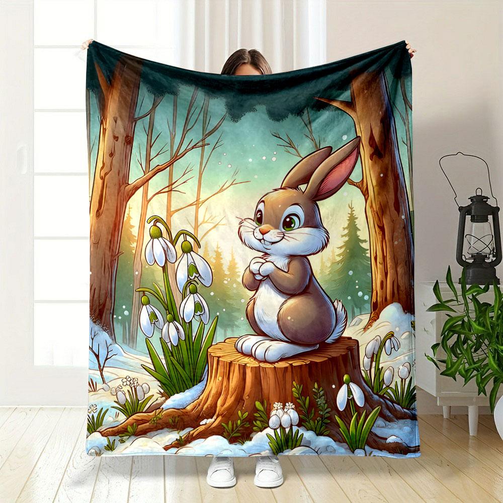 Cute Bunny in Snowy Forest print blanket soft and cozy perfect for the living room bed sofa or a nap,gift