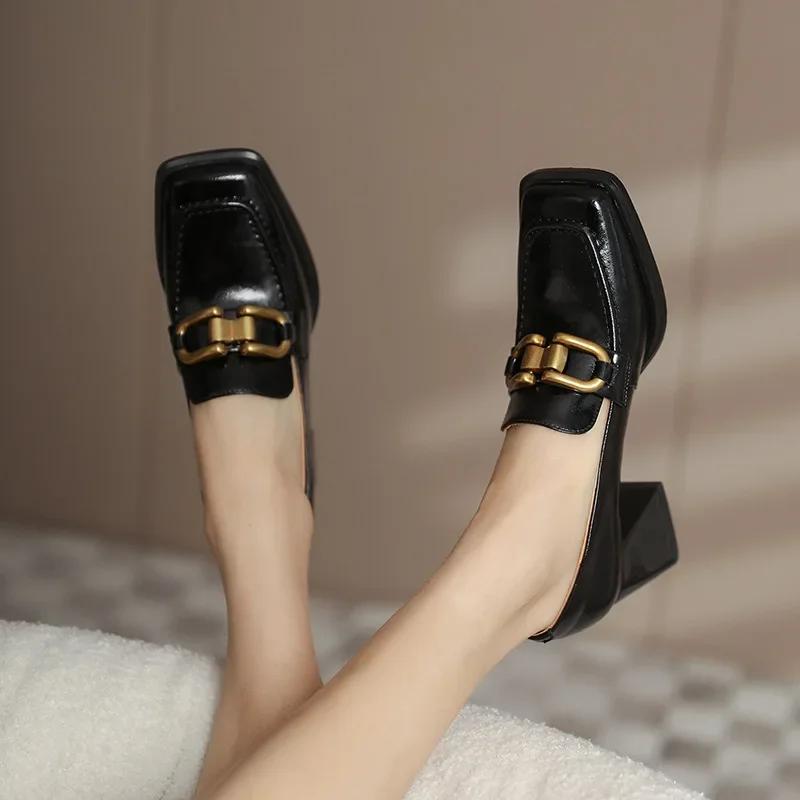 Лоферы на высоком квадратном каблуке, женские осенние туфли-лодочки на массивной платформе, женские туфли без шнуровки черного цвета Jk, форменная обувь Мэри Джейн, Zapatillas Mujer