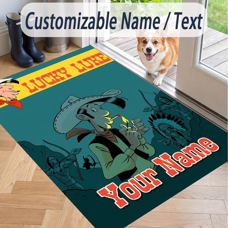 Custom Text Lucky Luke Pattern Floor Rug Soft Indoor Carpet Mat Living Room Bedroom