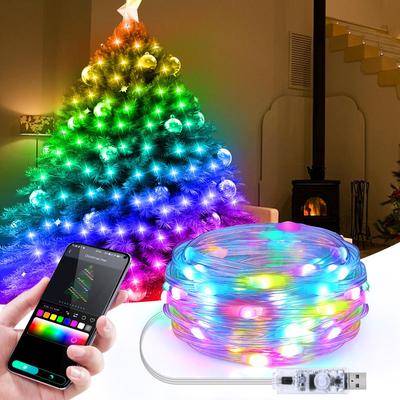 Светодиодные гирлянды с приложением Bluetooth с дистанционным управлением RGBIC Dream Color USB Светодиодные гирлянды для вечеринки, свадьбы, рождественские украшения в помещении, садовый светильник