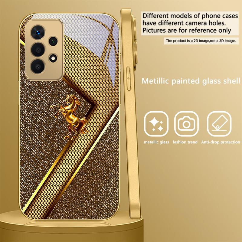 Золотая статуэтка лошади Для Samsung A 01 52S A04 A05S A10 A12 A13 22 23 24 36 42 M02 Note 10 20Ultra 8 9 Золотой стеклянный чехол для телефона