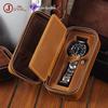 Vintage Crazy Horse Leather Watch Box: Genuine Leather Rectangular Travel Zipper Case for Single Watch Storage