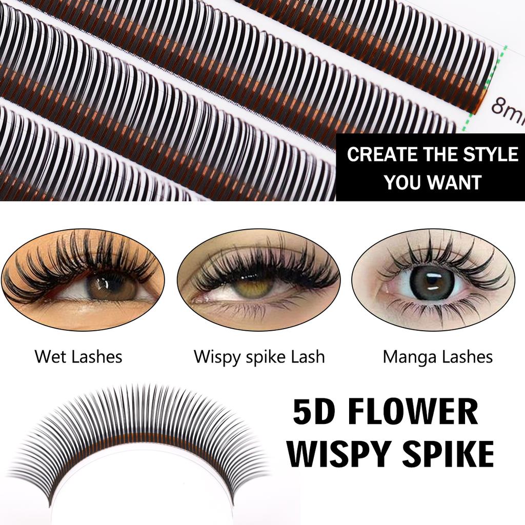 5D Premade Volume Spikes Angel Lash Bloom Easy Fan Eyelash Extensions Wet Effect 5D Flora Wet Lashes Soft Individual Black Fairy