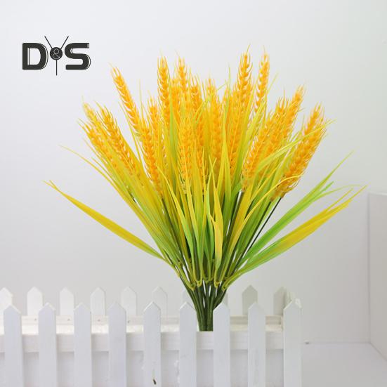 7 Forks Artificial Wheat Ears Rice Plant Bouquet Realistic Simulated Non Water Needed Easy To Care Indoor/Outdoor Decor