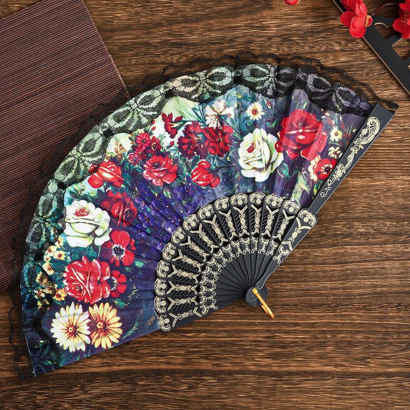 1 шт. Пластиковый складной веер с цветами, поделки, цветочный ручной танцевальный веер в испанском стиле, украшение для свадебной вечеринки, кружевной веер