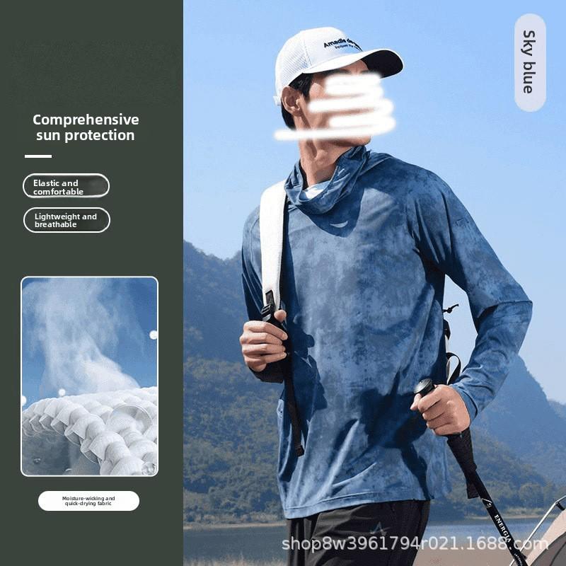 Men's Summer Fishing UV Protection Shirt Full Face Cover Sun Protection Skin Coat Breathable Thin Fishing Top