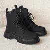 New Fashionable British Style Thick Sole Mid Top Boots for Men's Lace Up Boots Classic Black High Top Comfortable Outdoor Shoes