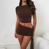 European and American Summer Women's Sleeveless Round Neck Crop Top with Tied Half Skirt Solid Color Set