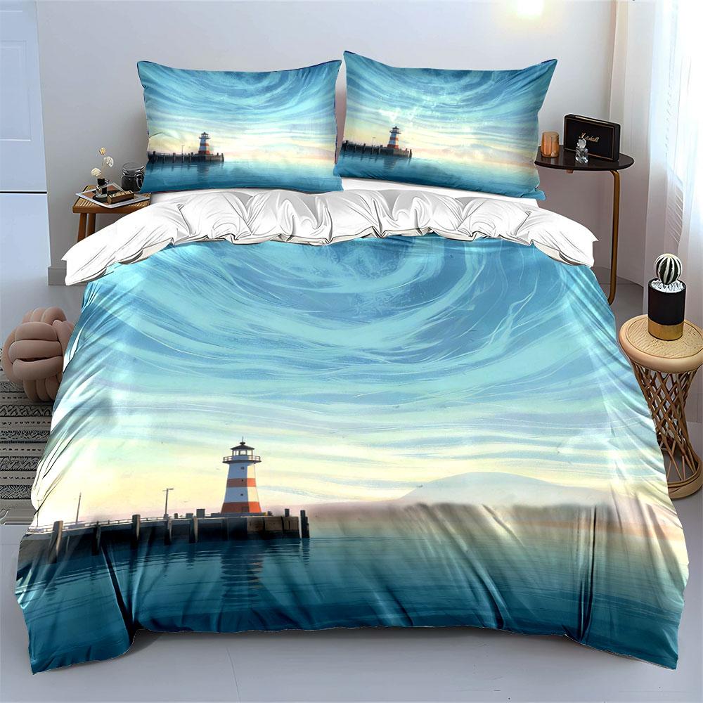 Lighthouse and ocean pier. Bedding sets Duvet cover sets Duvet covers Pillowcases(1 * Duvet Cover 2 * Pillowcases without duvet insert)
