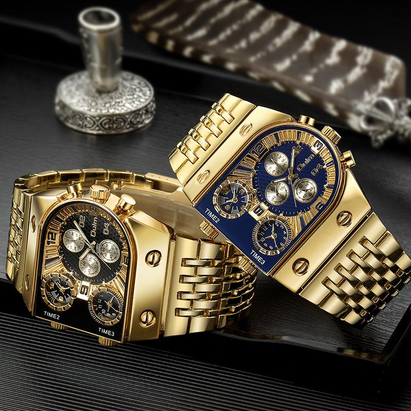 Oulm Big Size Men's Watches Three Time Zone Outdoor Sports Male Watch Casual Clock Military Male Waterproof Relogio Masculino