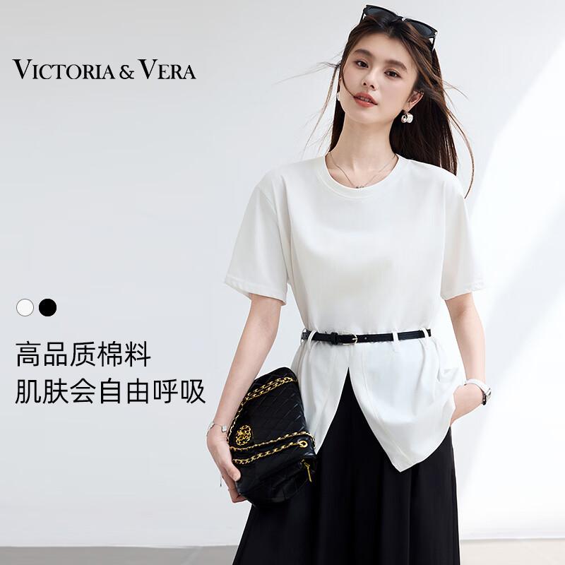 VICTORIA&VERA Женская футболка с поясом и разрезом