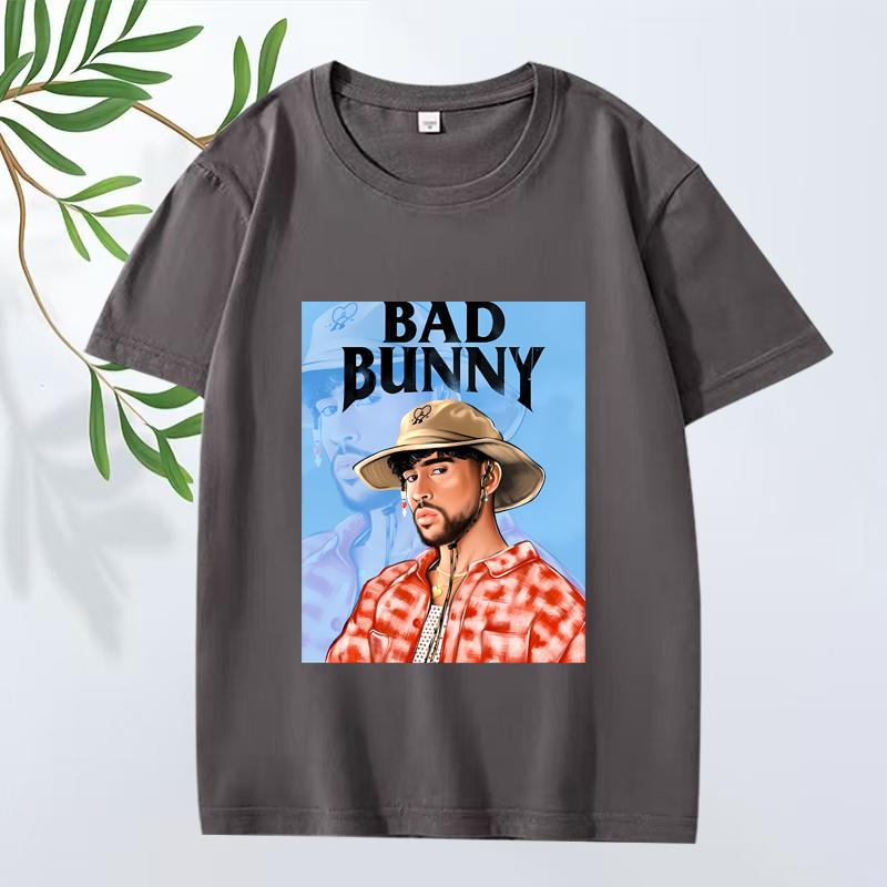Модная Классическая Графическая Футболка Bad Bunny Мужская Женская Оверсайз 100% Хлопок Уличная Стильная Короткий Рукав Летний Принт Унисекс Топы