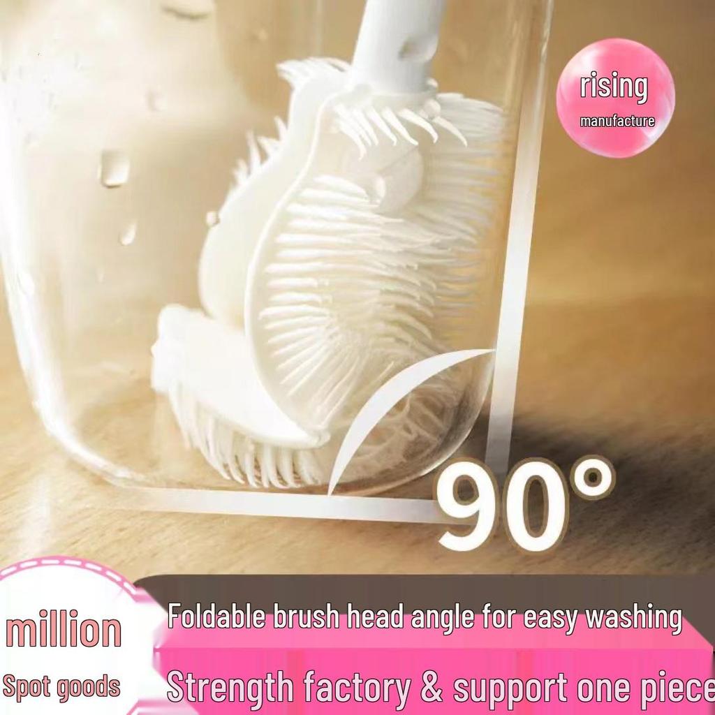 Long Handle Silicone Bend Brush for Dead Angle Cleaning - Multipurpose for Baby Bottles & Tea Stains