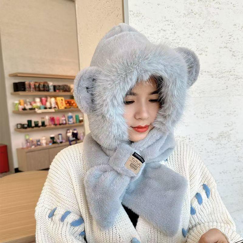 Шапка и шарф в одном. Женская универсальная и милая плюшевая шапка для зимы. Теплый и толстый, непромокаемый и ветрозащитный шарф с капюшоном для зимы.