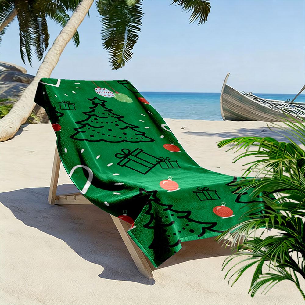 Festive trees and gifts Print beach towel, quick drying, suitable for travel, outdoor sports, jogging, the beach and swimming, gift