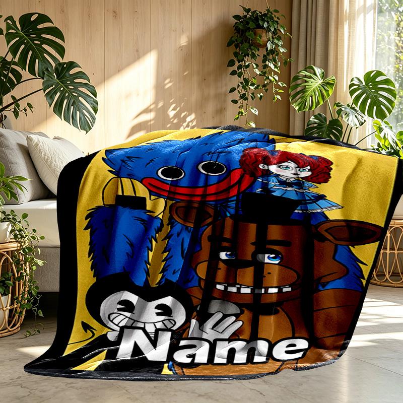 Custom Name Personalized Huggy Wuggy Print Blanket, Home Decor, Bedroom, Sofa, Camping, Couch, Gifts for Birthday ChristmasEnthusiasts